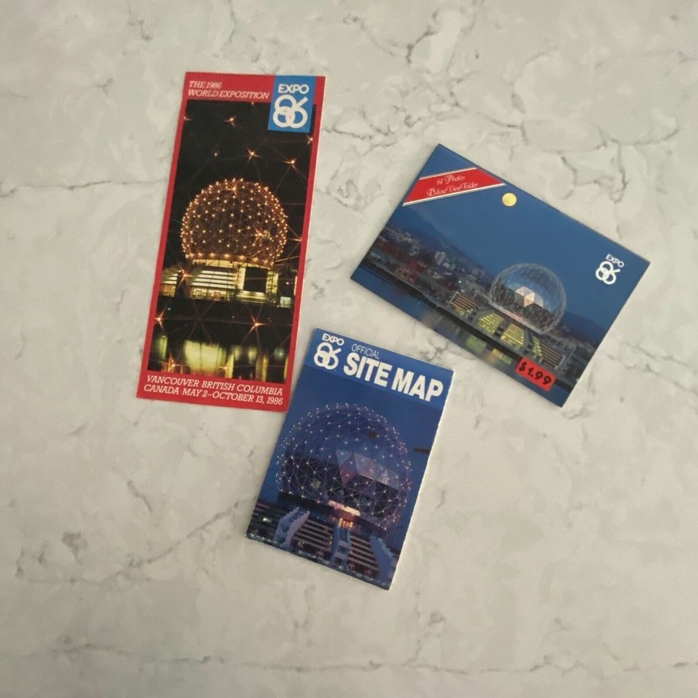 1986 World Expo Canada Vancouver Official Site Map Brochure - Lot of 3